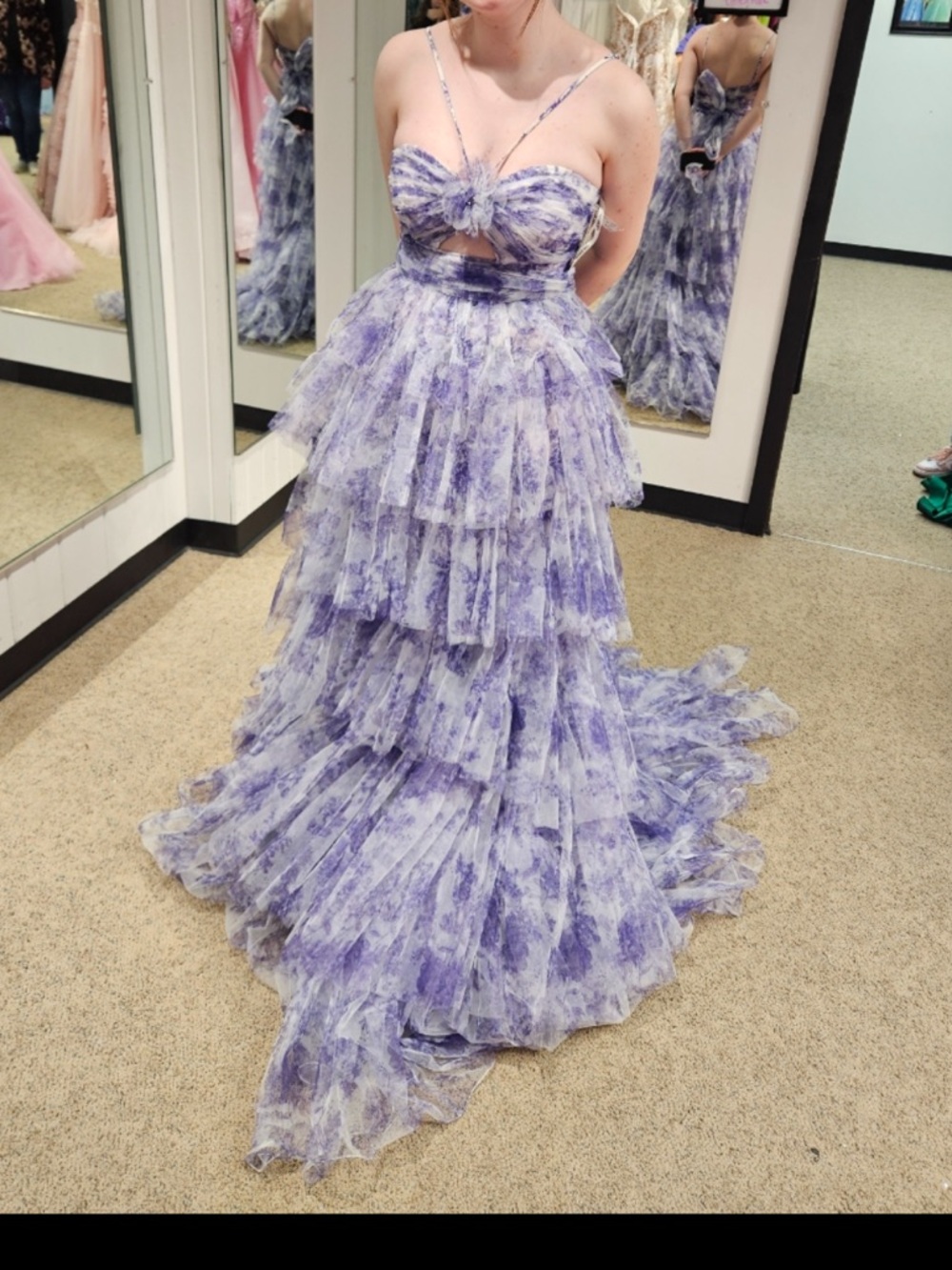 Sherri Hill No. 55980 Ivory-Purple Size 4 - read description - Picture 6 of 7